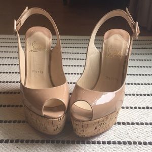 Louboutin Nude Patent Leather Platform 37